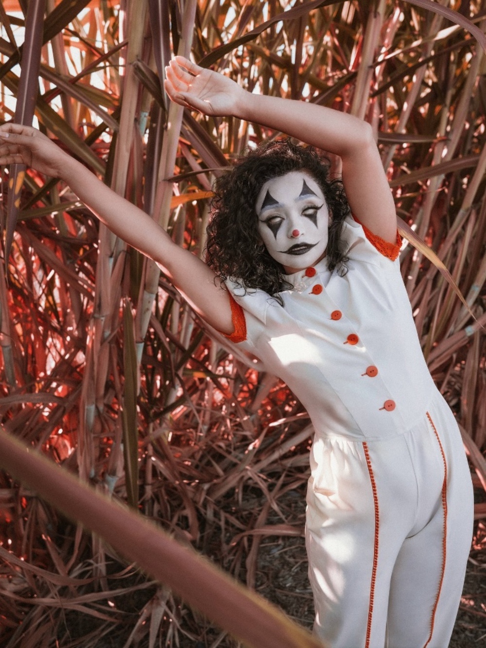 NWT Lively Ghosts white and orange clown jumpsuit size small